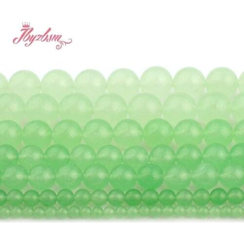 4/6/8/10/12mm Round Light Green Jades Smooth Ball Beads Loose Stone Beads For DIY Necklace Bracelats Jewelry Making Strand 15"
