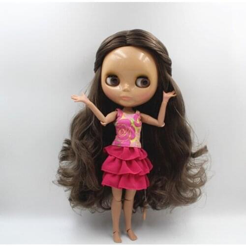 Blygirl Nude doll Blyth doll dark gray hair multi-joint body 19 joint wheat skin color can change body DIY doll
