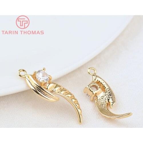 6PCS 24*9MM 24K Champagne Gold Color Brass with Zircon Mermaid Fish tail Charms Pendants High Quality Jewelry Accessories