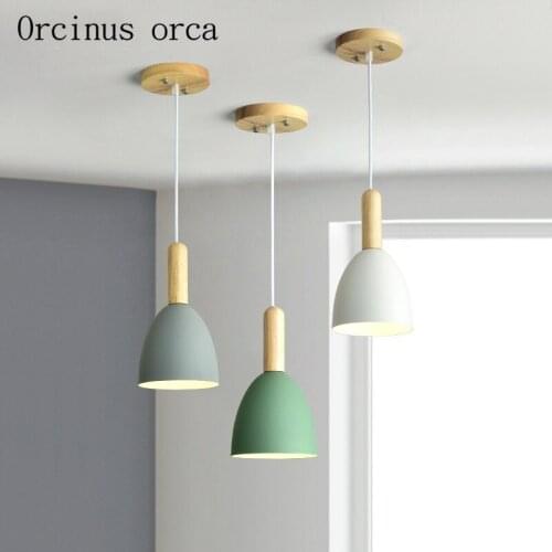 Nordic modern simple log chandelier Restaurant Bar corridor creative personality LED color single head Chandelier free shipping