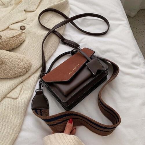 Nubuck PU Leather Womens Small Handbags Fashion Wide Strap Ladies Shoulder Flap Bag High Quality Square Crossbody Messenger Bag