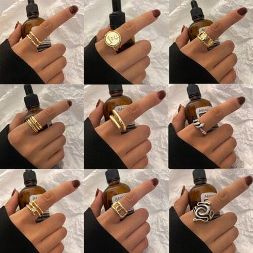 Trendy Gold Geometric Cross Chain Rings For Women Men Fashion Heart Letter Ring 2021 NEW Jewelry Gifts