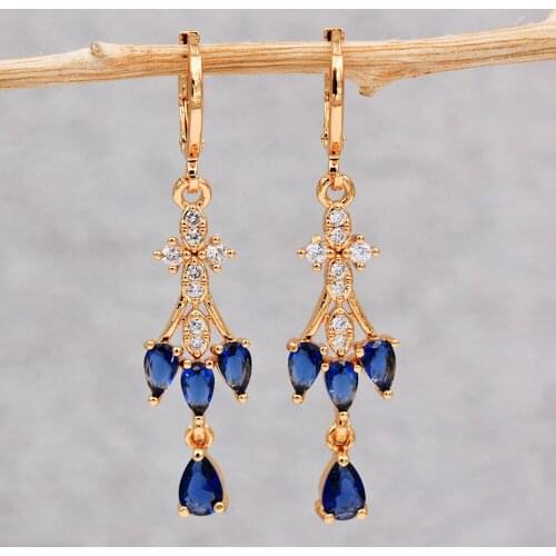 Trendy Gold Dangle Water Drop Navy Earrings Cubic Zirconia Stone For Women Girls Eardrop Fashion Jewelry Accessories Wedding