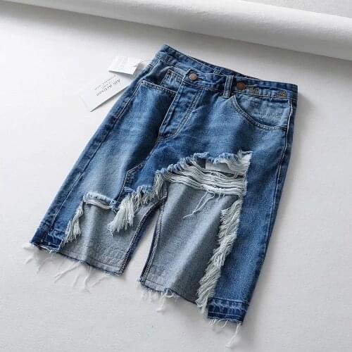 Dave&Di high street asymmetric burrs sexy Fork opening washed denim faldas mujer moda 2020 skirt women 2piece set