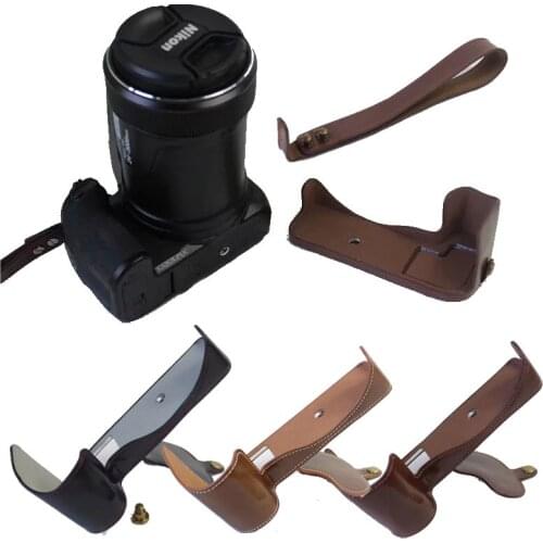 New Retro PU Leather Camera Bag Case Half Body Cover Wrist strap For Nikon P1000 Camera Bottom Case