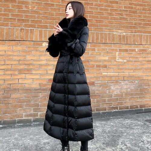 2020 New Winter Down Jackets Women Long Slim Down Coats Female Fox Fur Collar Down Parkas Coat Womens Thick Warm Down Jackets