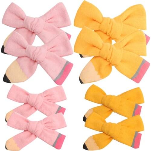 New Baby Back To School Bow Pencil Hair Clips Cute Hair Pins Letter Apple Barrettes Girls Headwear Student Kids Hair Accessories