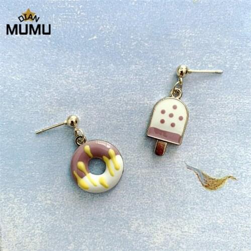 New Fashion Cute Cartoon Asymmetric Metal Pendant Earrings For Women Girls Creative ice cream animal Party Jewelry