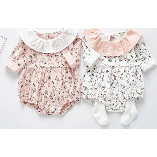 Baby Clothes Girls Romper Baby Jumpsuit Baby Clothes Spring Autumn Doll Collar Long Sleeve Floral Baby Girl Rompers And Hat
