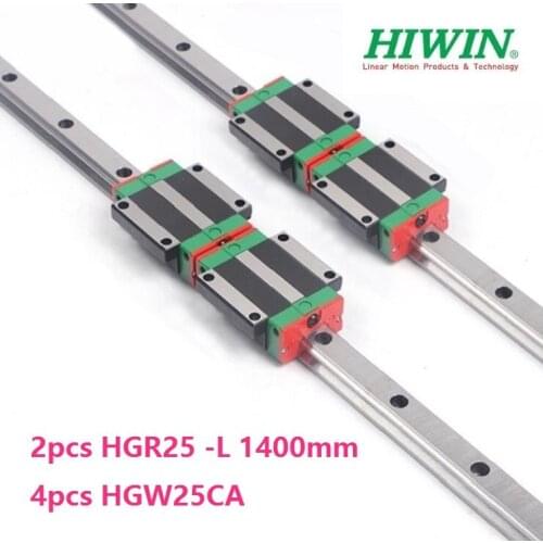 2pcs origial Hiwin rail HGR25 -L 1400mm linear guide + 4pcs HGW25CA HGW25CC flange carriage blocks for cnc router