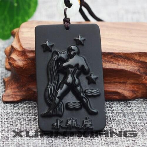 Drop Shipping 12 Constellations Men Pendant Necklace 2018 Natural Obsidian Aquarius Pendants Gift for Women Fashion Jewelry