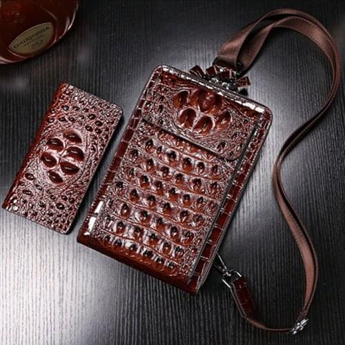 Luxury Crocodile Pattern Genuine Cow Leather Mens Chest Bag Messenger Leather Travel Chest Backpack For Work Man Designers 2021