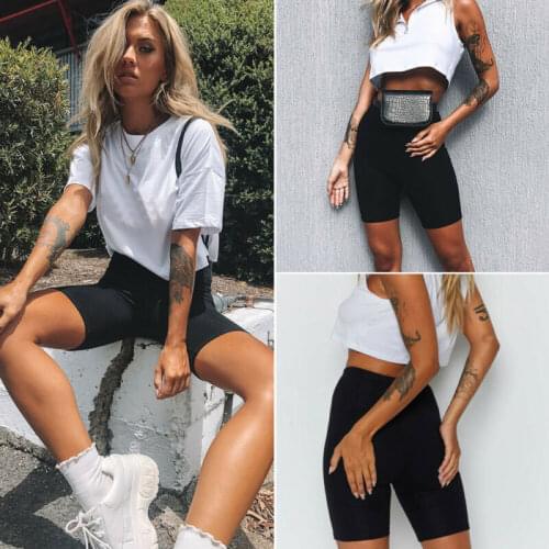 Summer Women Solid Color High Waist Cycling Shorts Stretchy Plain Casual Sports Fitness Ladies Elastic Seamless Slim Yoga Shorts