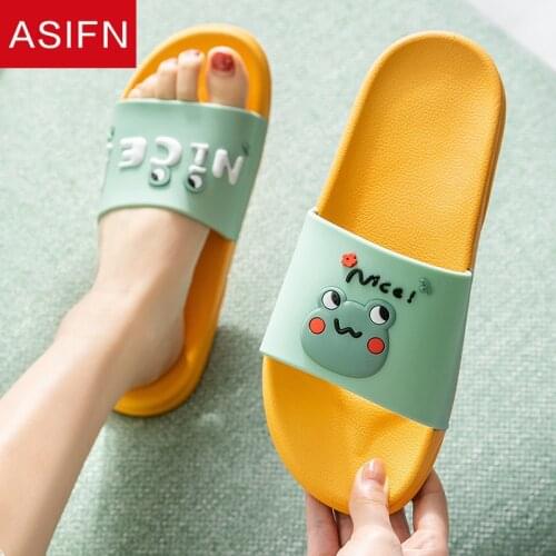 ASIFN Cute Frog Slippers Women Men Home Summer Indoor Cartoon Animal Slides Sweetlove Non-slip Simple Bathing House Ladies Shoes