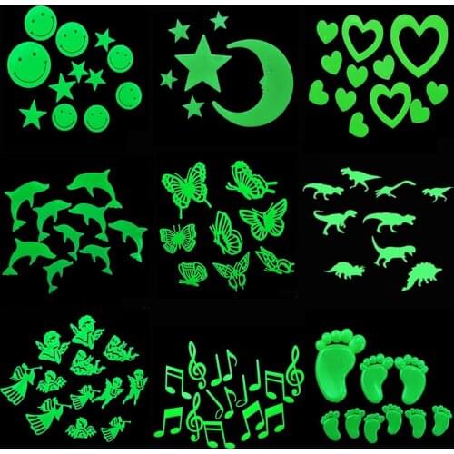 3D Luminous Wall Stickers Glow In The Dark Dinosaur Dolphin Heart Star Moon Wall Sticker Decals For Kids Room Nursery Home Decor