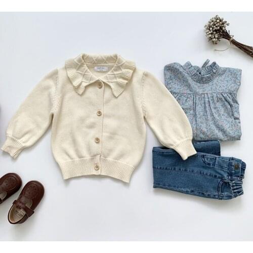 2-8 Years Baby Girl Sweaters Autumn Winter Kids Korean Solid Sweater Coat Casual Lapel Sweater Cardigan For Girl Child Clothing