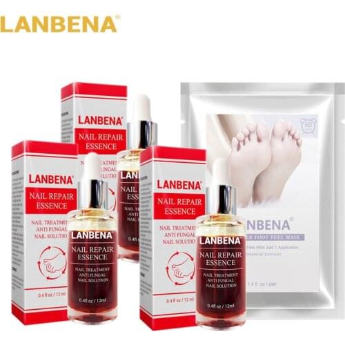 LANBENA Fungal Nail Repair Essence Serum Treatment Foot Mask Set Nail Fungus Removal Gel Anti Infection Paronychia Onychomycosis