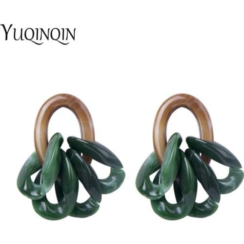 Chain Resin Acrylic Vintage Womens Earrings Fashion Korean Big Earring Hanging Beautiful Round Drop Earings for Girls Jewelry