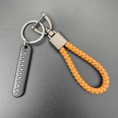 High Quality Anti-lost Woven Leather Car KeyChains Phone Number Card Key Ring Rotating Horseshoe Buckle For Women Men New Gifts