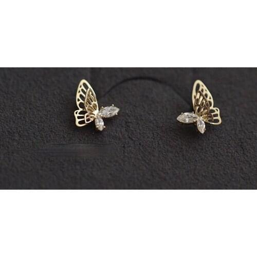 2021 Korea New Hollow Out Stereo Womens Zircon Butterfly Stud Earrings Fashion Womens Gold Plated Mini Earrings Party Jewelry