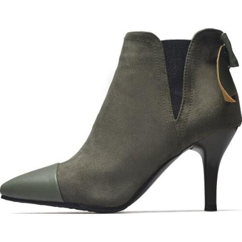 Big Size Ma'am Fine heel Short boots Pure color Bowknot Fashion boot barrel High heel boots