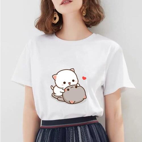 Women Short Sleeve Cat Print Shirts Clothes Vintage Clothing T Shirts Chemise Vegan Tshirts Jersey Harajuku Kawaii Streetwear