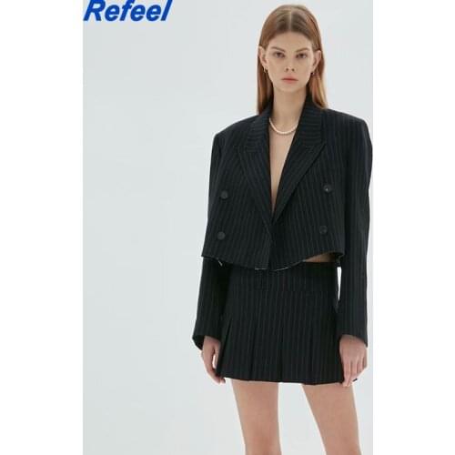2 Pieces Sets Women Fashion Office Stripe Cropped Blazers Jackets And High Wasit Mini Skirts Casual Chic Women Sets