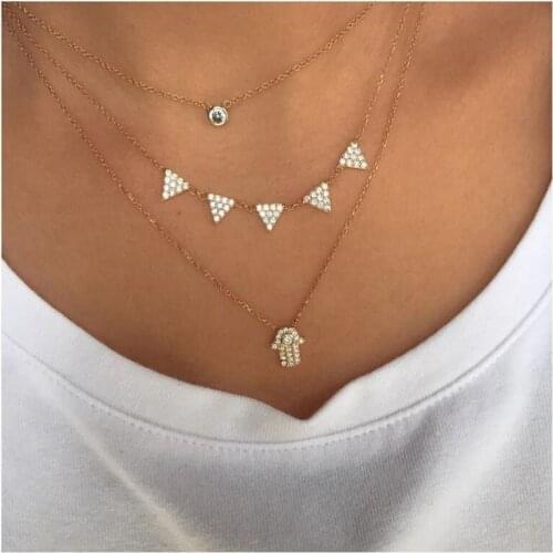 Top quality triangle link cz charm necklace for women delicate dainty jewelry real 100% 925 Sterling Silver 33+7cm extend