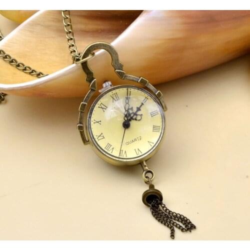 10pcs/lot Wholesale Vintage STEAMPUNK glass Ball Quart pocket Watch CHAIN Necklace Halloween party gift