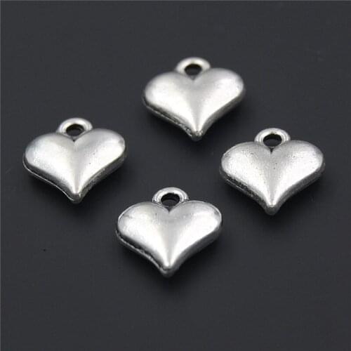 15PCS Silver Color Love Heart Beads Metal Charms Women Handmade Floating Charm Pendant Jewelry Making A2307