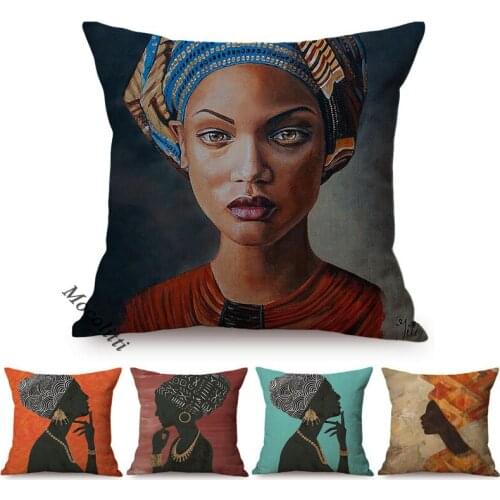 African Black Woman Girl Fashion Africa Ethnic Pattern Sofa Throw Pillow Case Cotton Linen Luxury Decorative Chair Cushion Cover