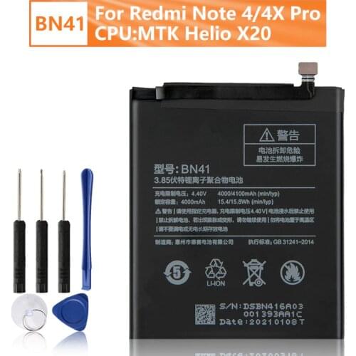 Xiao Mi Original BN41 Battery For Xiaomi Redmi Note 4 Redmi Note4 Note 4X BN41 Genuine Replacement Phone Battery 4100mAh + Tools