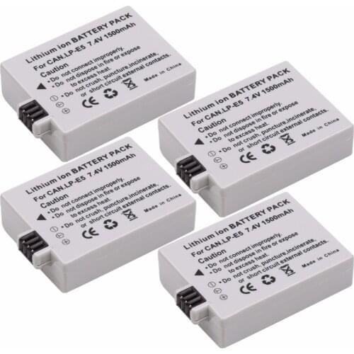 4Pcs Probty LP-E5 LP E5 Battery for Canon EOS 450D 500D 1000D Kiss F Kiss X2 Kiss X3 Rebel XS Rebel XSi Rebel T1i Digital Camera