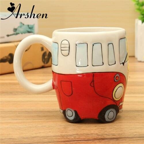 Arshen Originality Ceramic Cups Hand Painting Retro Double Decker Bus Mug Cute Coffee Milk Tea Cups Water Bottle Drinkware Gift