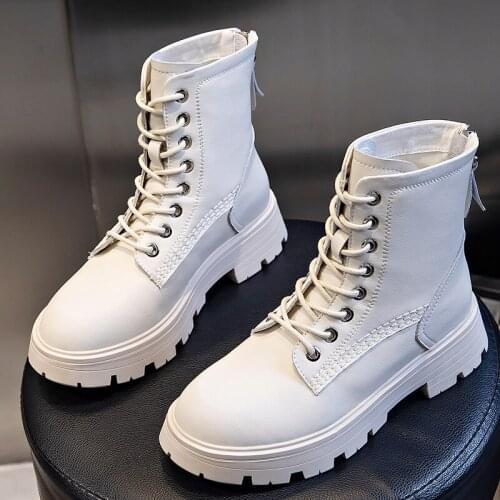 Genuine Leather Ankle Boots Female Zipper Designer Shoes Woman Booties 2021 Martin Black Platform Boots Women Heels Boot Female