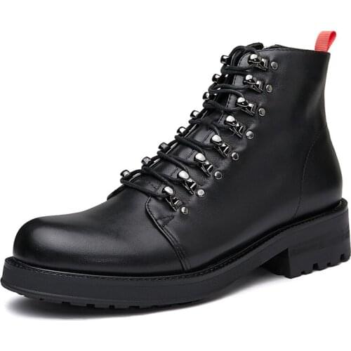 Martin boots mens Trendy Korean version of work boots lace-up British style thick-soled boots with round toes mens cowhide boo