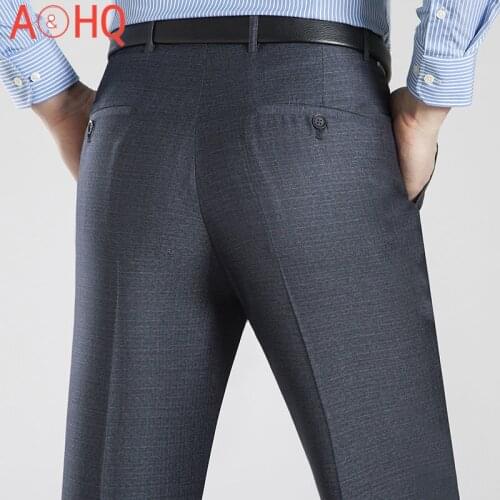 Summer Business Thin Suit Pants For Men 29-44 Spring Autumn Male Formal Stretch Solid Silk Long Dress Baggy Office Trousers