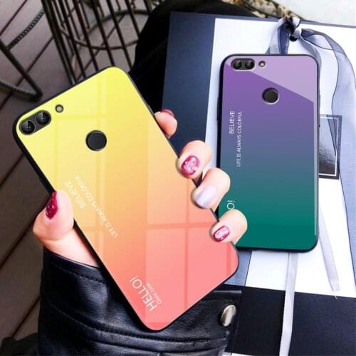 Huawei P Smart Case Gradient Aurora Tempered Glass Back Cover Phone Case For Huawei PSmart FIG L21 LX1 LX3 Colorful Shell Cover