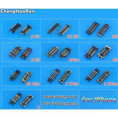 ChengHaoRan Power Volume On Off FPC Connector Plug On Motherboard Replacement for iPhone 5 5C 5S SE 6 6S 7 8 Plus X