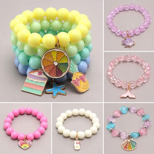 Child Kids Beads Bracelets Cute Popcorn Pendant Acrylic Bangles For Girls Birthday Party ChildrenS Day Gift Jewelry Accessories
