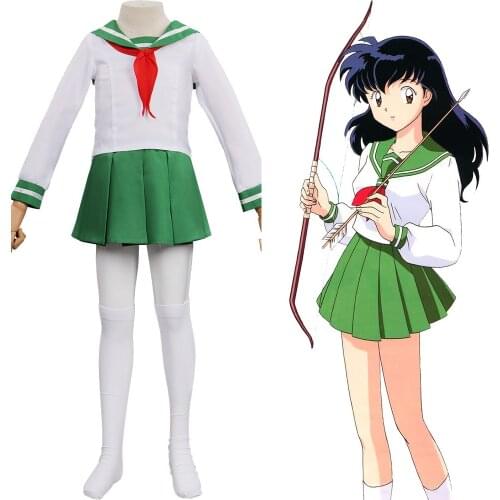 Kids Children Anime Inuyasha -Higurashi Kagome Cosplay Costume Outfits Halloween Carnival Suit