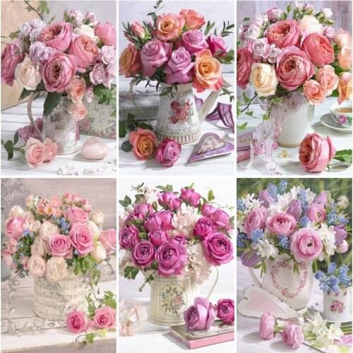 EverShine Diamond Mosaic Full Square Flower Cross Stitch Diamond Painting Floral Bead Embroidery Rose Picture Of Rhinestones