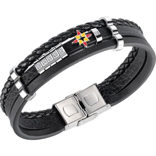 Cyue European Men Punk Black Braided Leather Bracelet Charm With CZ Stainless Steel Button Wristband Jewelry ZYLB0195