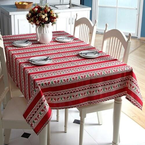 Southeast Asia National style Tablecloth Imitation Cotton Linen Red christmas Tree Elk Pattern Washable Table cloth for Wedding