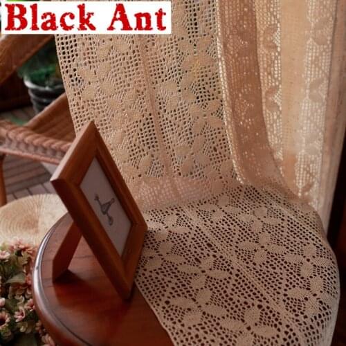 American Country Plain Crochet Curtain Window For Living Room Voile Sheer Curtain Hollow Finished Kitchen Drape Panel X-JD949#20
