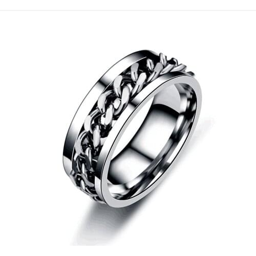 Trendy Punk 8mm Stainless Steel Spinner Ring For Men Black Blue Rotatable Chain Rings Male Wedding Bands Birthday Gift