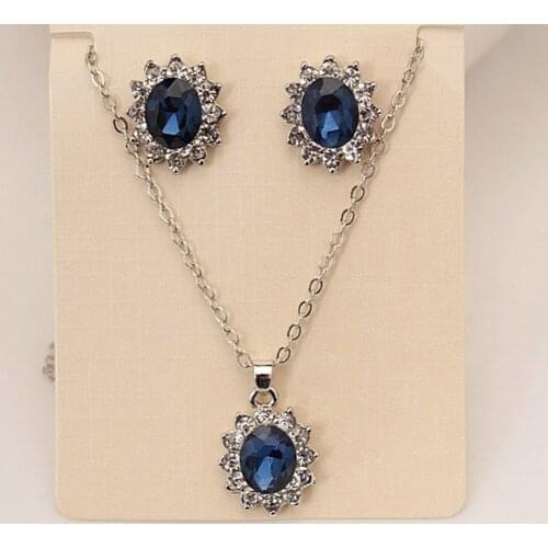 Blue Crystal Jewelry Set Earrings / Pendant Necklace Bridal Wedding Jewelry Sets For Women Bijoux Strass Cristal