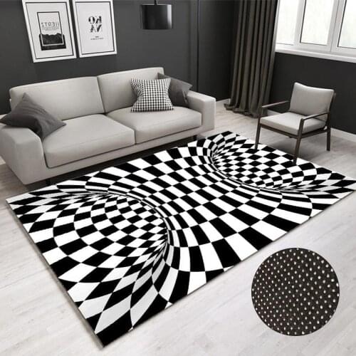 3D Vortex Illusion Carpet Anti-slip Black White Carpets For Living Room Balcony Abstract Geometric Floor Mat Home Areas Rug