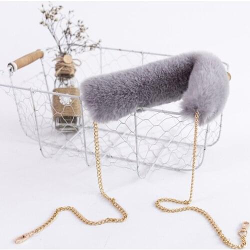 Cute fur bag strap metal chain handbag accessories long single crossover bag strap multiccolors DIY faux rabbit fur bag strap