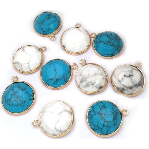 Natural Stone Turquoises Pendant Round Exquisite charms for Jewelry Making Supplies DIY Fine necklace accessories 22x26mm
